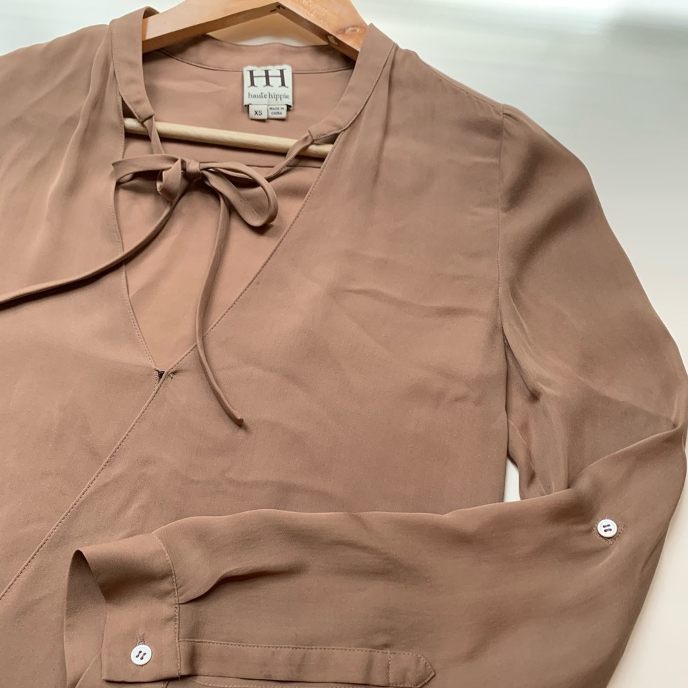 Haute Hippie | Taupe Silk Top Size XS